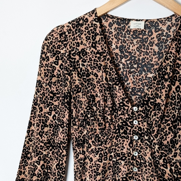 WILFRED New Gallery Dress Midi Long Sleeve Leopard Animal Print XXS Aritzia - Picture 11 of 16